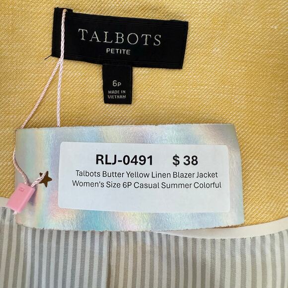 Talbots Butter Yellow Linen Blazer Jacket Women's Size 6P Casual Summer Colorful - Picture 5 of 6